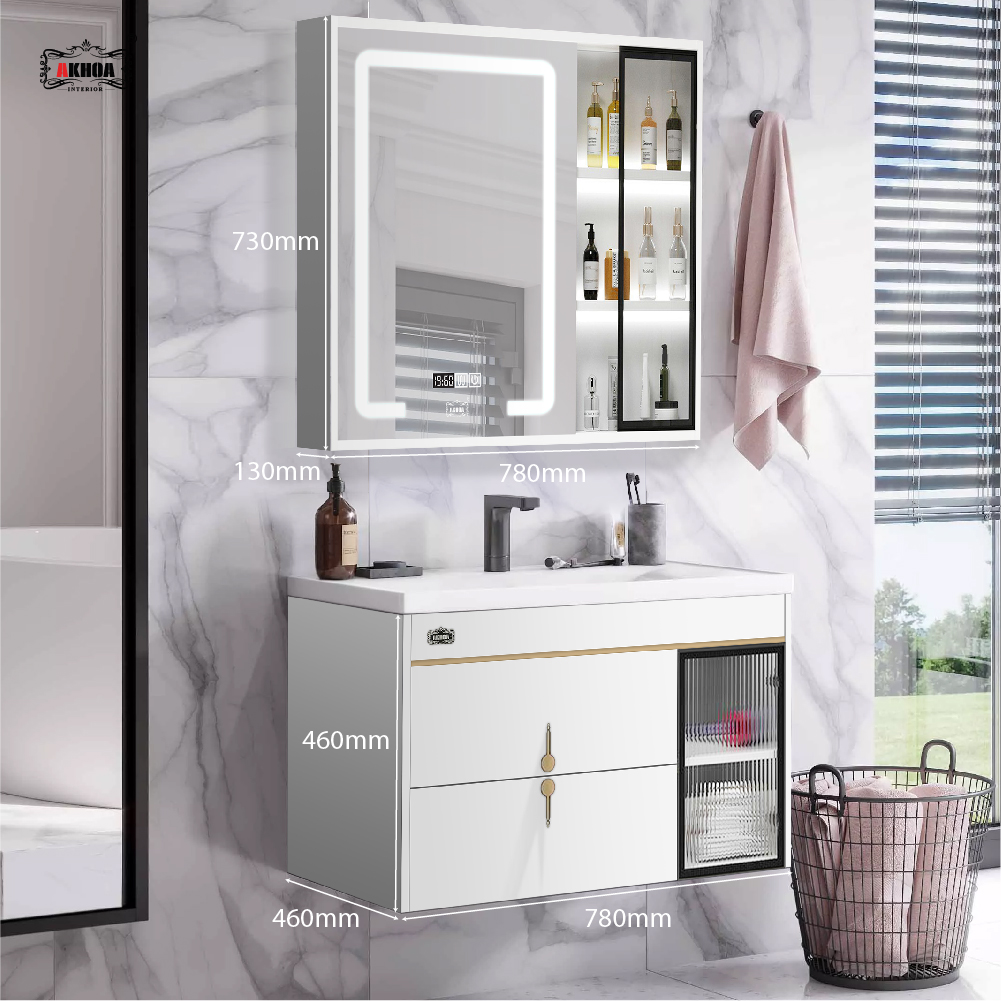 BỘ TỦ GƯƠNG PHÒNG TẮM THÔNG MINH AKHOA PVC13 80CM 6 PVC11 80 06