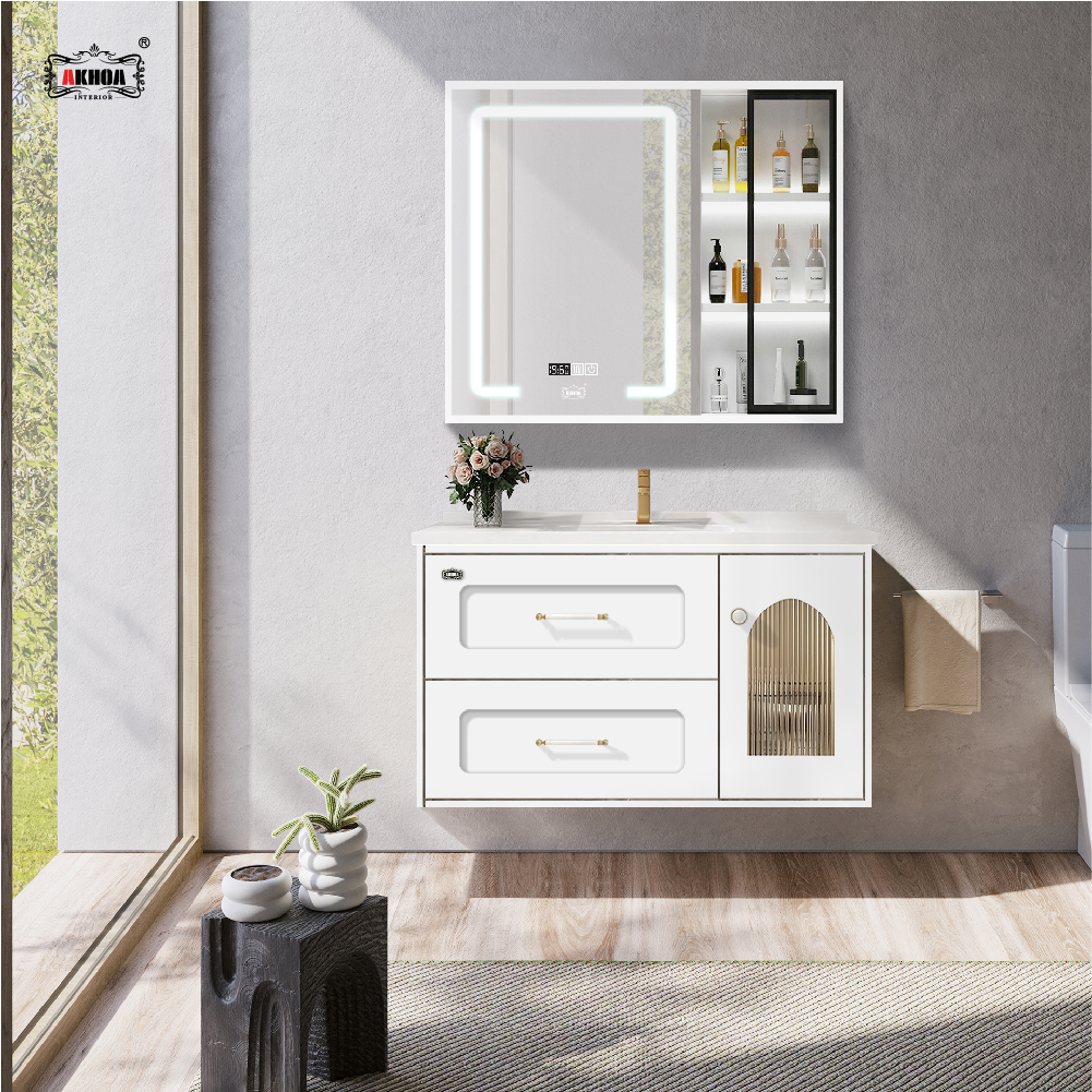 BỘ TỦ GƯƠNG PHÒNG TẮM CAO CẤP AKHOA PVC16 80CM 2 PVC16 80 13