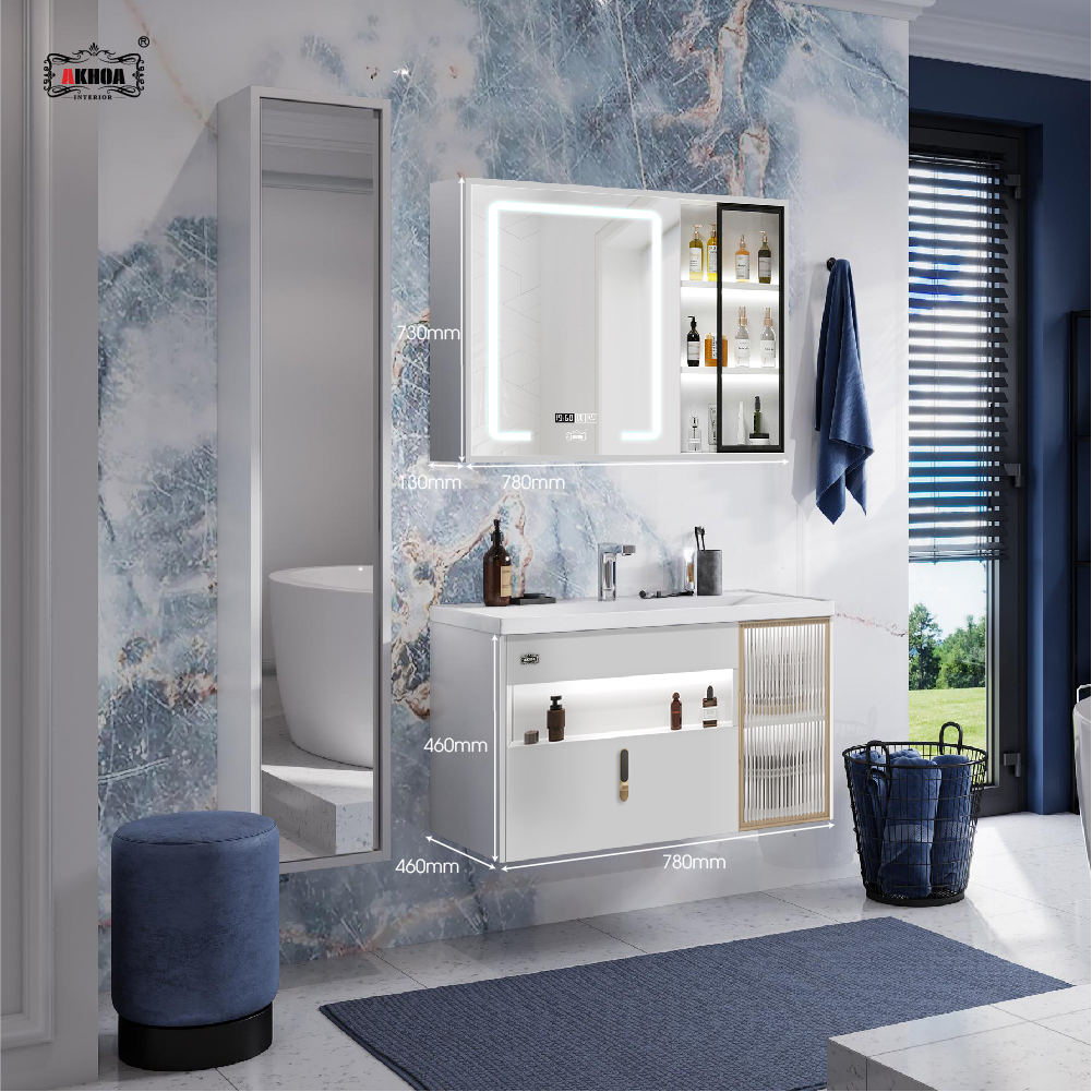 BỘ TỦ GƯƠNG PHÒNG TẮM CAO CẤP AKHOA PVC14 80CM 6 PVC 14 06