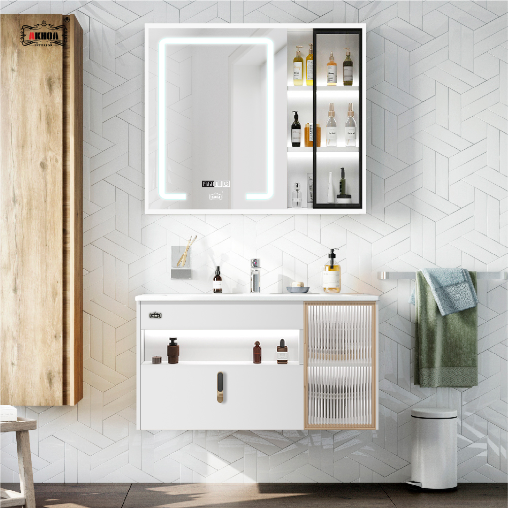 BỘ TỦ GƯƠNG PHÒNG TẮM CAO CẤP AKHOA PVC14 80CM 1 PVC 14 13