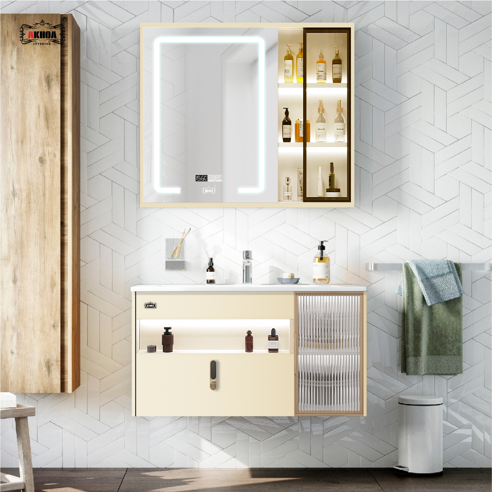 BỘ TỦ GƯƠNG PHÒNG TẮM CAO CẤP AKHOA PVC14 80CM 2 PVC 14 14