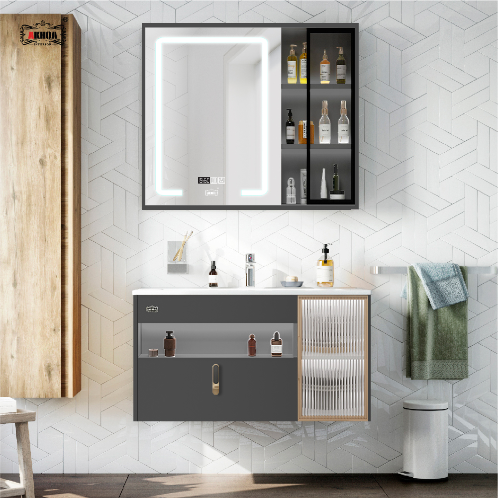 BỘ TỦ GƯƠNG PHÒNG TẮM CAO CẤP AKHOA PVC14 80CM 5 PVC 14 15