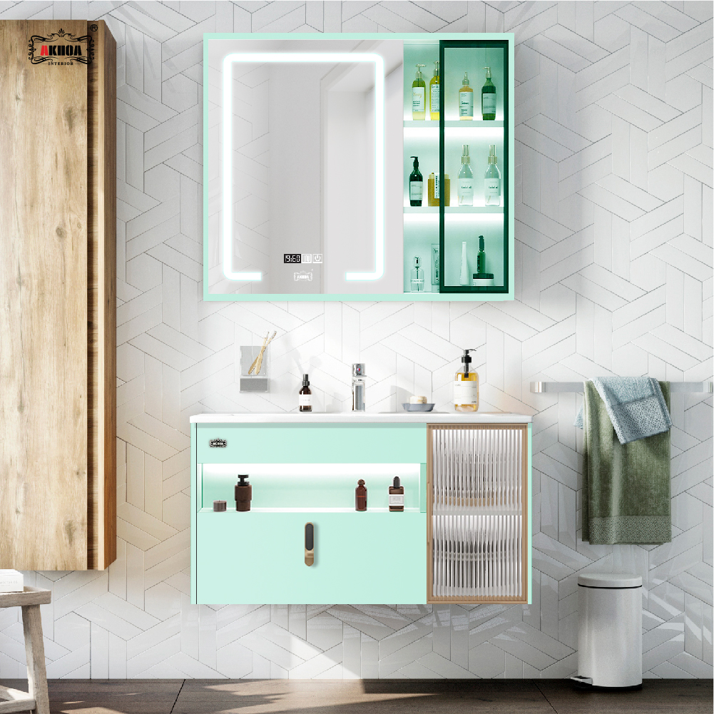 BỘ TỦ GƯƠNG PHÒNG TẮM CAO CẤP AKHOA PVC14 80CM 3 PVC 14 17